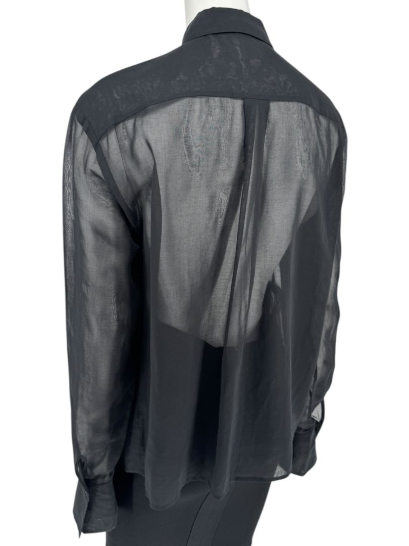 Linda Allard for Ellen Tracy Black Sheer Pleated Blouse – Size 12