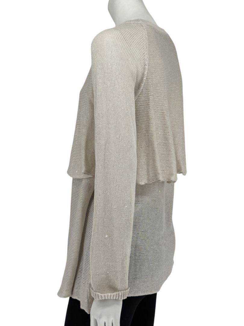 Brunello Cucinelli Beige Layered Linen & Silk Sequin Sweater – Size XL