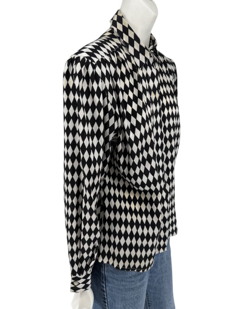 Cygnet Black & Ivory Harlequin Print Button-Up Blouse – Size 13