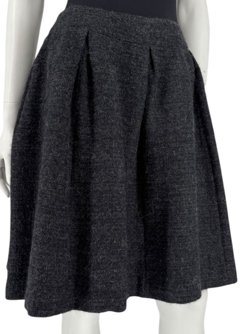 Ron Leal Charcoal Alpaca–Linen Pleated A-Line Skirt – Size 14