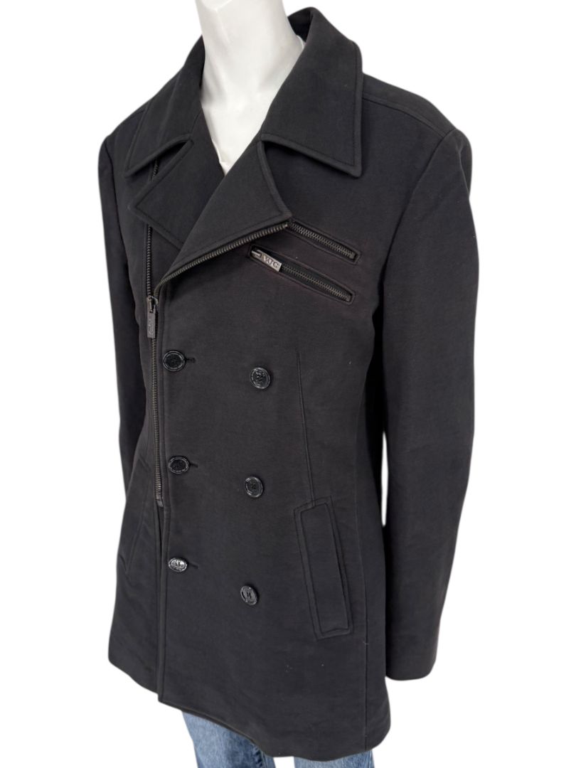 VJC Black Double-Breasted Asymmetric Zip Coat – Size 50