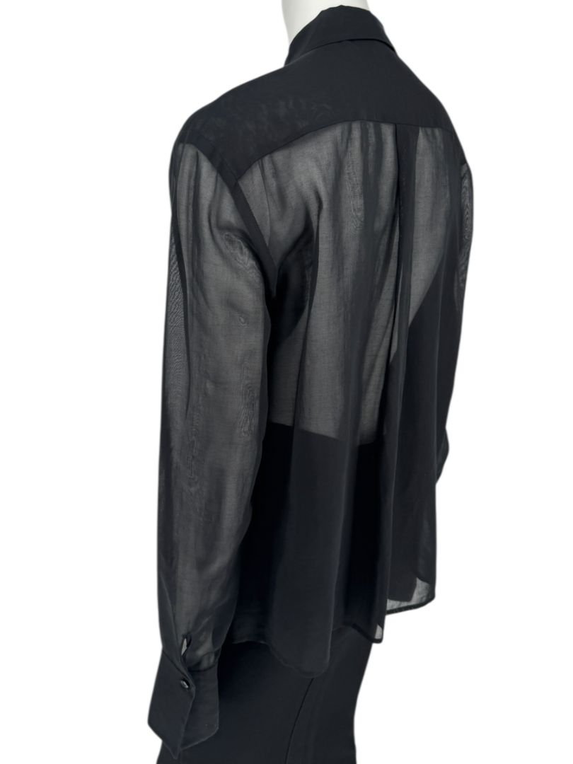 Linda Allard for Ellen Tracy Black Sheer Pleated Blouse – Size 12