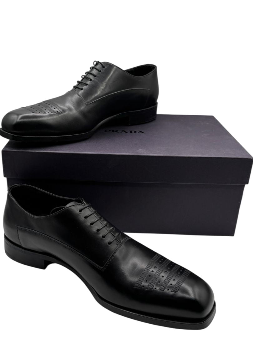 Prada Black Leather Perforated Oxford Shoes – Size 6.5 Men's