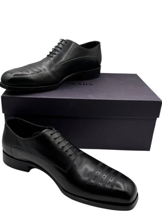 Prada Black Leather Perforated Oxford Shoes – Size 6.5 Men's