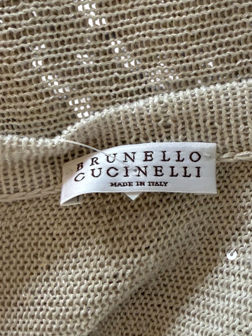 Brunello Cucinelli Beige Layered Linen & Silk Sequin Sweater – Size XL