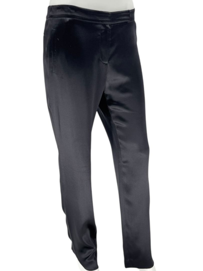 Pamella Roland Black Satin Tapered Pants – Large
