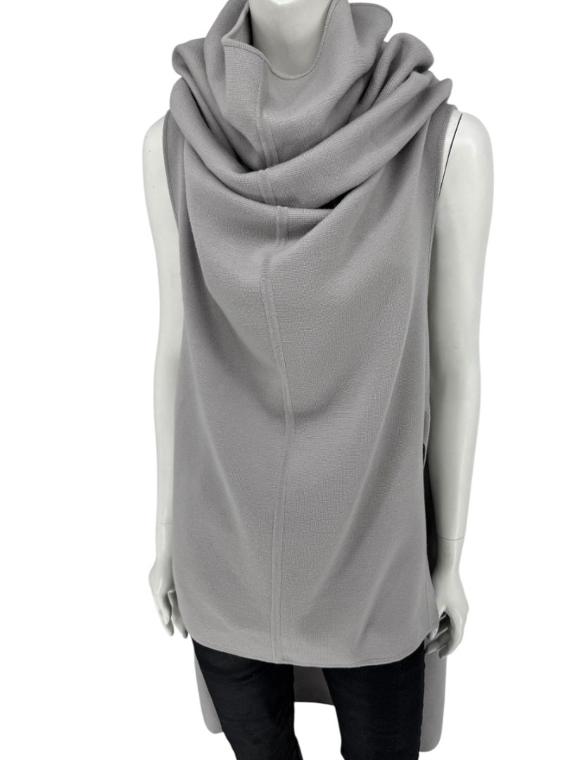 Rick Owens Pearl Grey Sleeveless Knit Funnel Tunic – Size L (IT 48 / US 8)