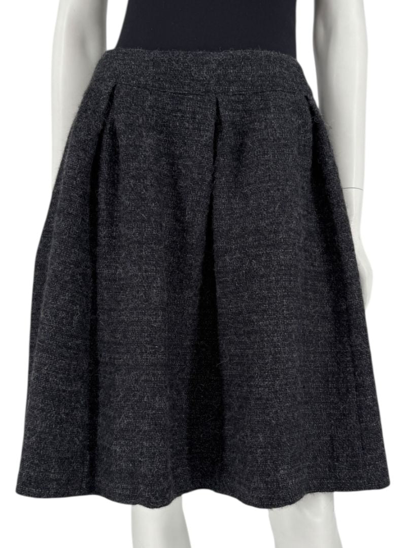 Ron Leal Charcoal Alpaca–Linen Pleated A-Line Skirt – Size 14