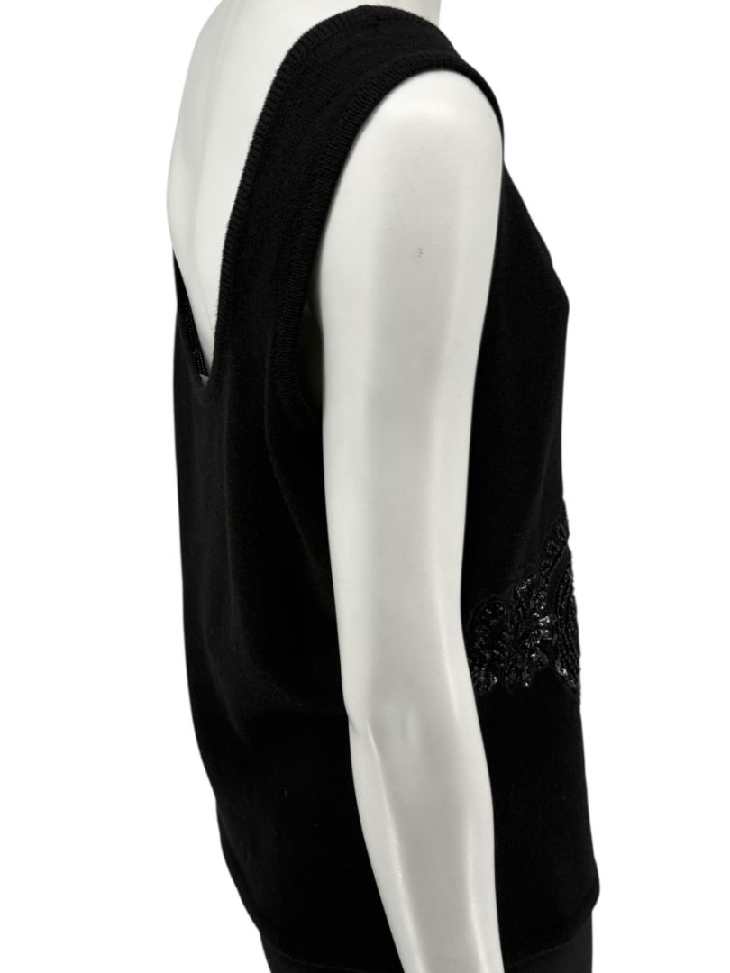 Toi House Black Wool Beaded Appliqué Knit Tank – Size XL