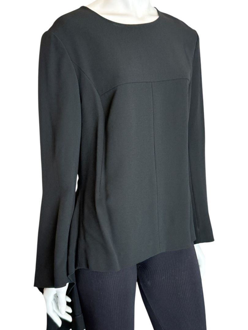 Pamella Roland Peplum Black Blouse with Bell Sleeves - Large