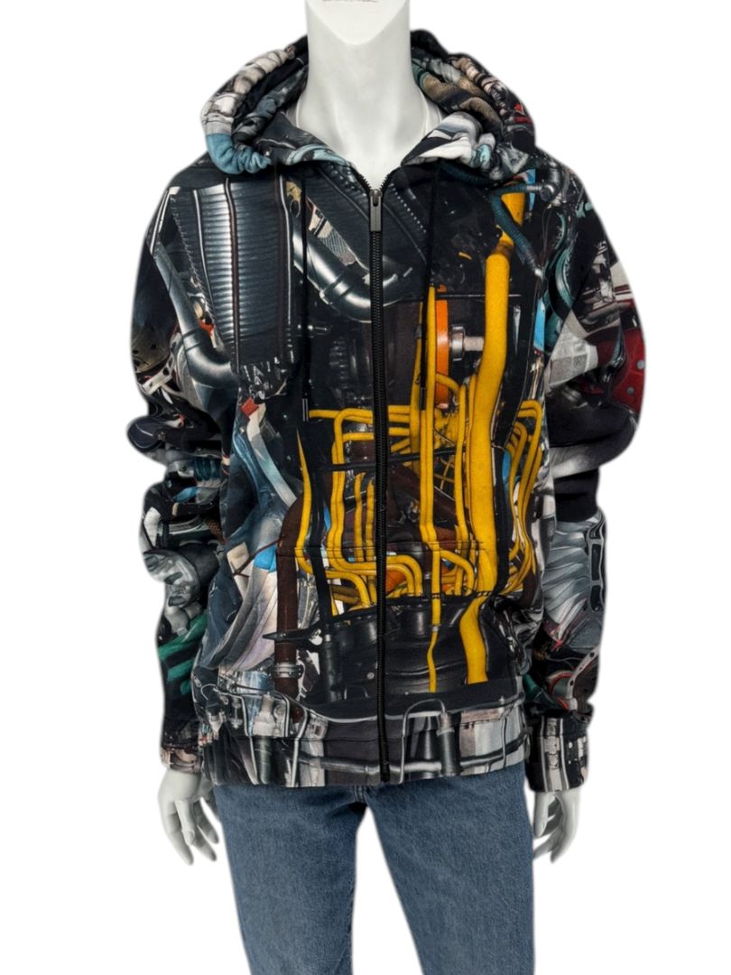 Christopher Kane Men’s Engine Print Cotton Zip Hoodie – Size L