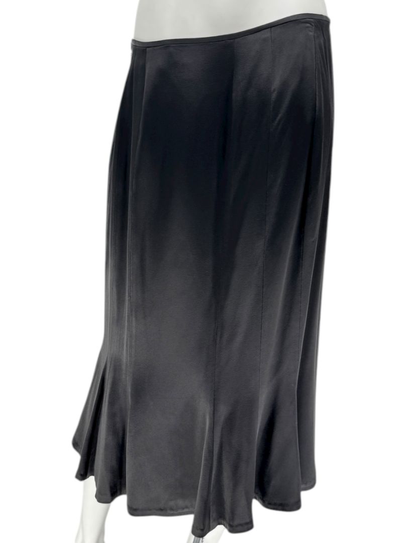 Carmen Marc Valvo Collection Black Bias-Cut Satin Skirt – Size 12