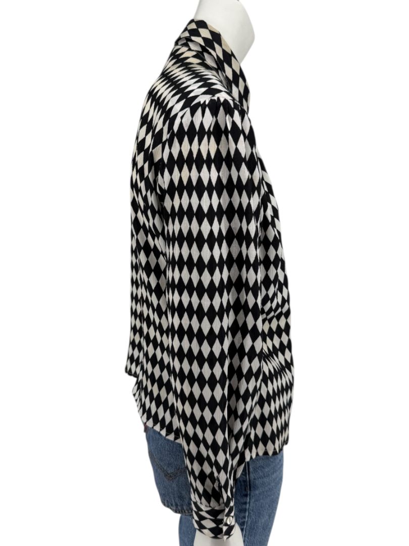 Cygnet Black & Ivory Harlequin Print Button-Up Blouse – Size 13