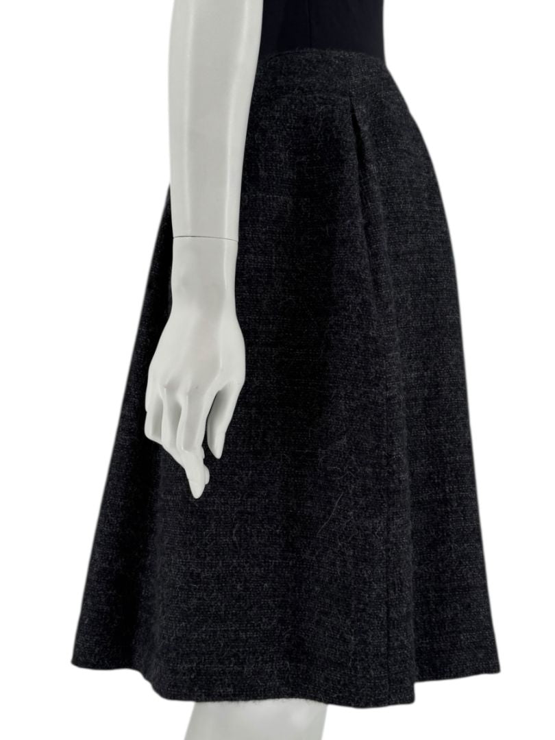 Ron Leal Charcoal Alpaca–Linen Pleated A-Line Skirt – Size 14