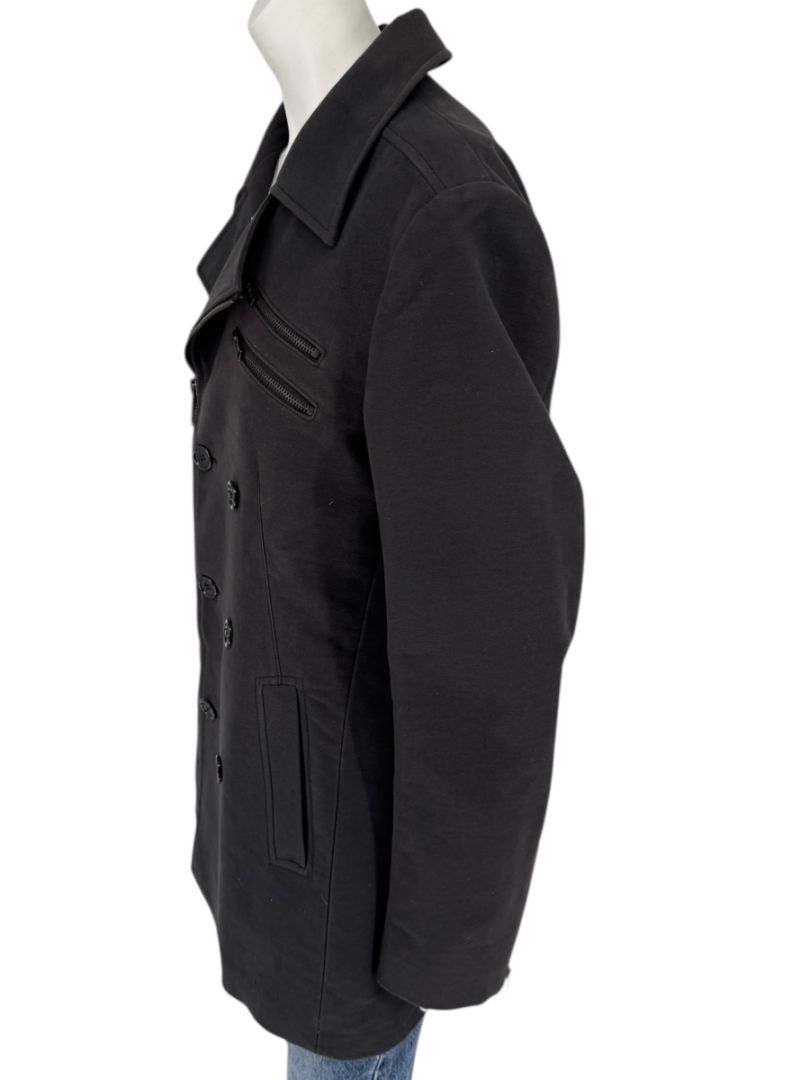 VJC Black Double-Breasted Asymmetric Zip Coat – Size 50