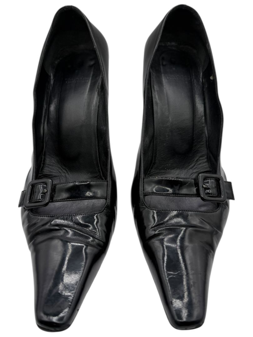 Vera Wang Black Patent Leather Buckle Heels – Size 10