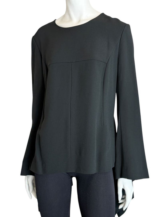 Pamella Roland Peplum Black Blouse with Bell Sleeves - Large