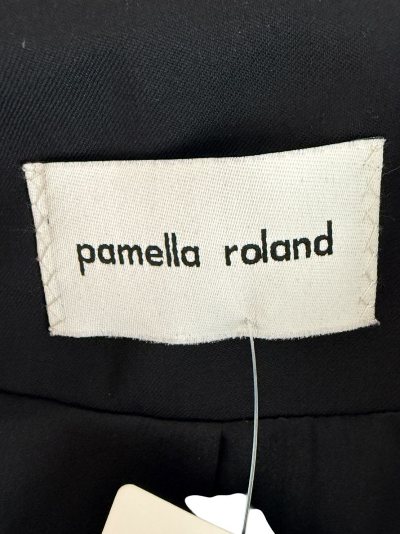 Pamella Roland Black Satin Tie Front Tuxedo Blazer Jacket - Large