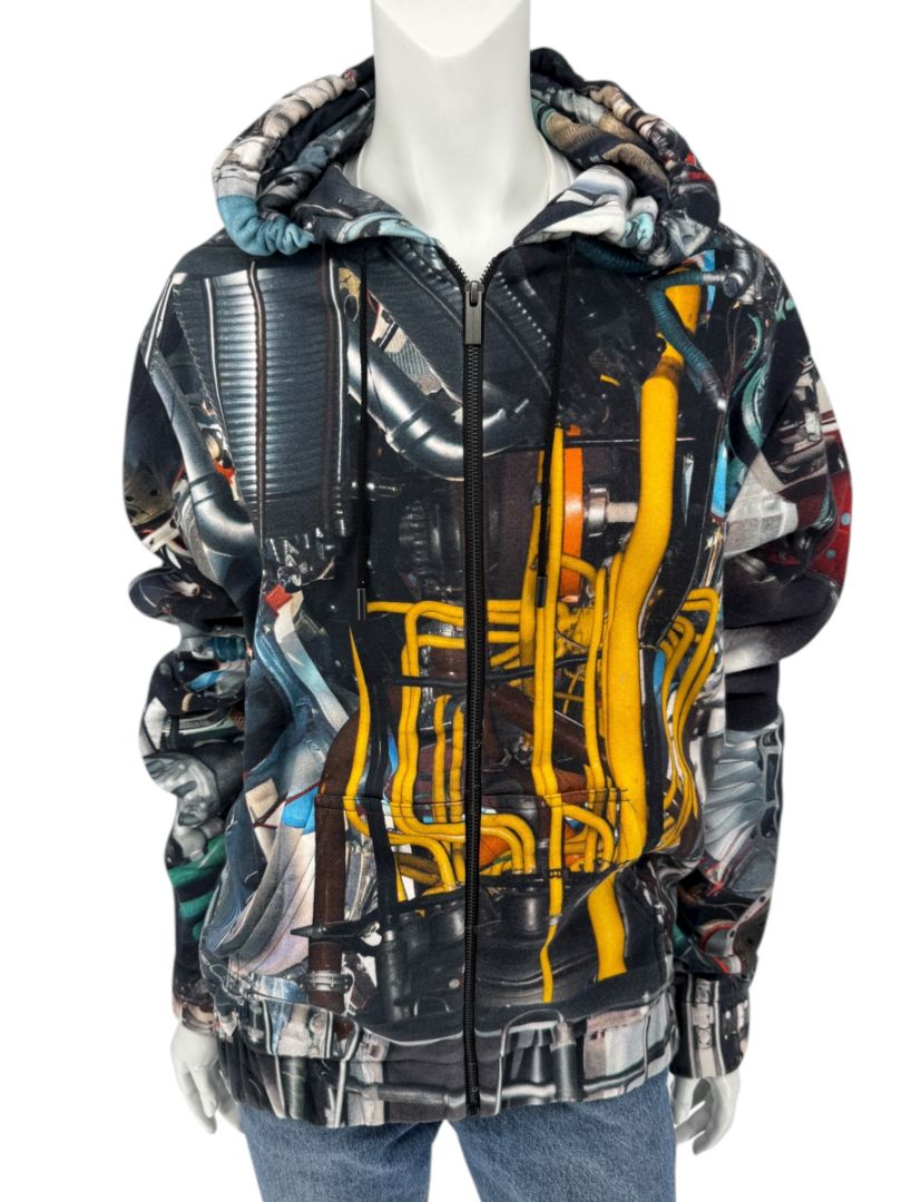 Christopher Kane Men’s Engine Print Cotton Zip Hoodie – Size L