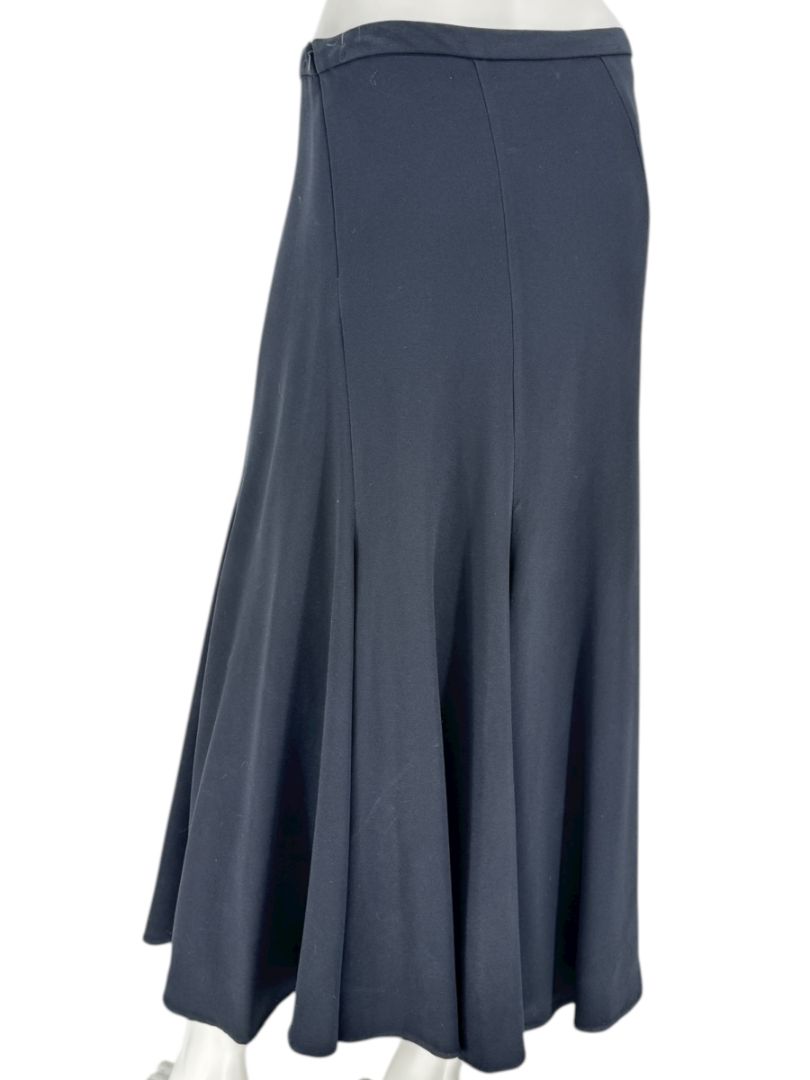 Carmen Marc Valvo Signature Black Acetate–Rayon Flared Midi Skirt – Size 10