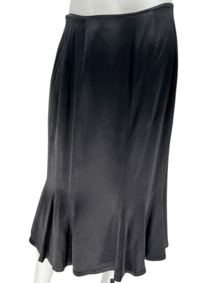 Carmen Marc Valvo Collection Black Bias-Cut Satin Skirt – Size 12
