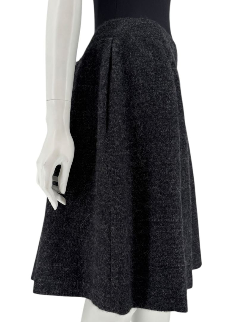 Ron Leal Charcoal Alpaca–Linen Pleated A-Line Skirt – Size 14