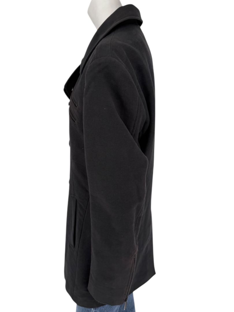 VJC Black Double-Breasted Asymmetric Zip Coat – Size 50