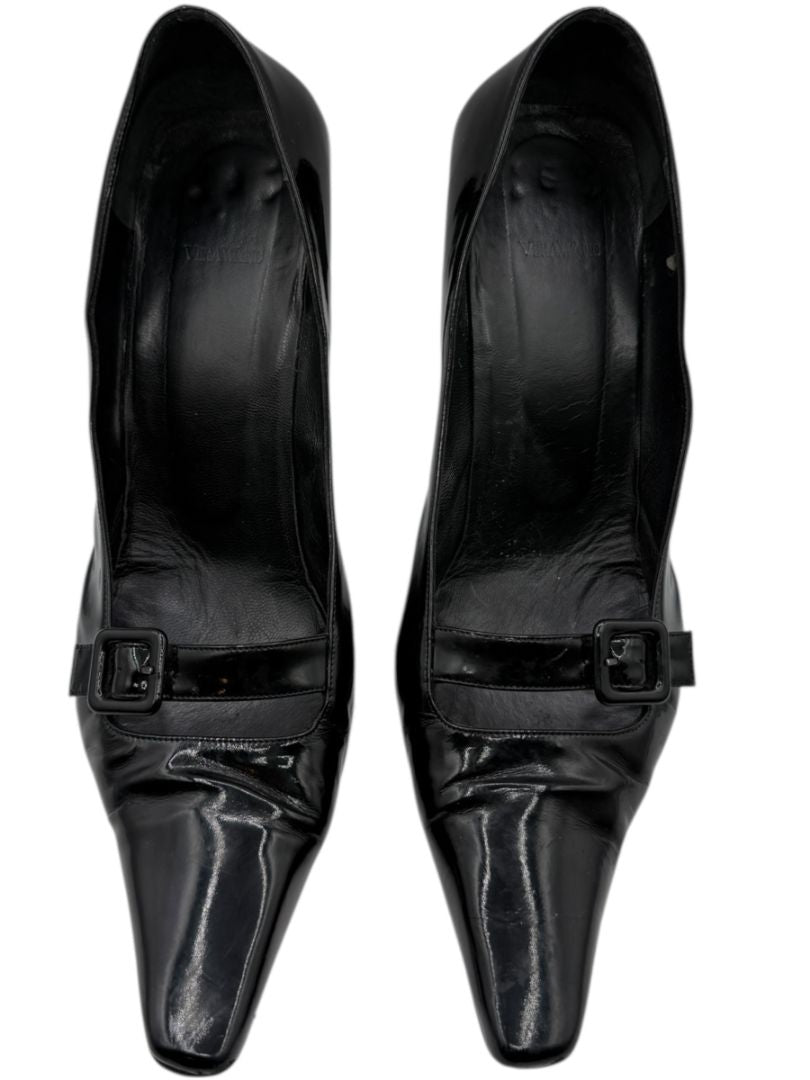 Vera Wang Black Patent Leather Buckle Heels – Size 10