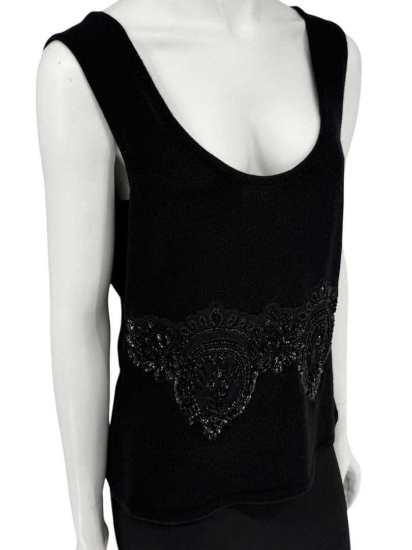 Toi House Black Wool Beaded Appliqué Knit Tank – Size XL