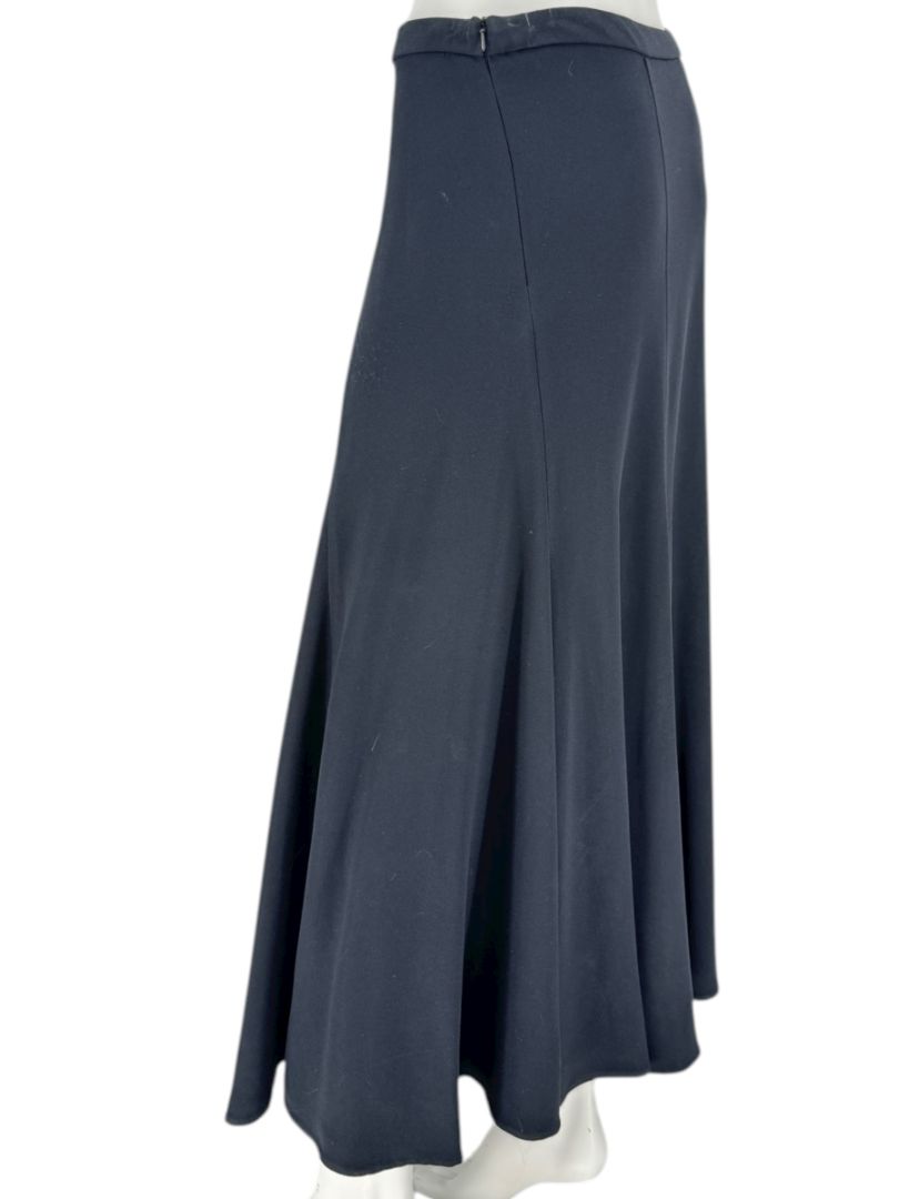 Carmen Marc Valvo Signature Black Acetate–Rayon Flared Midi Skirt – Size 10