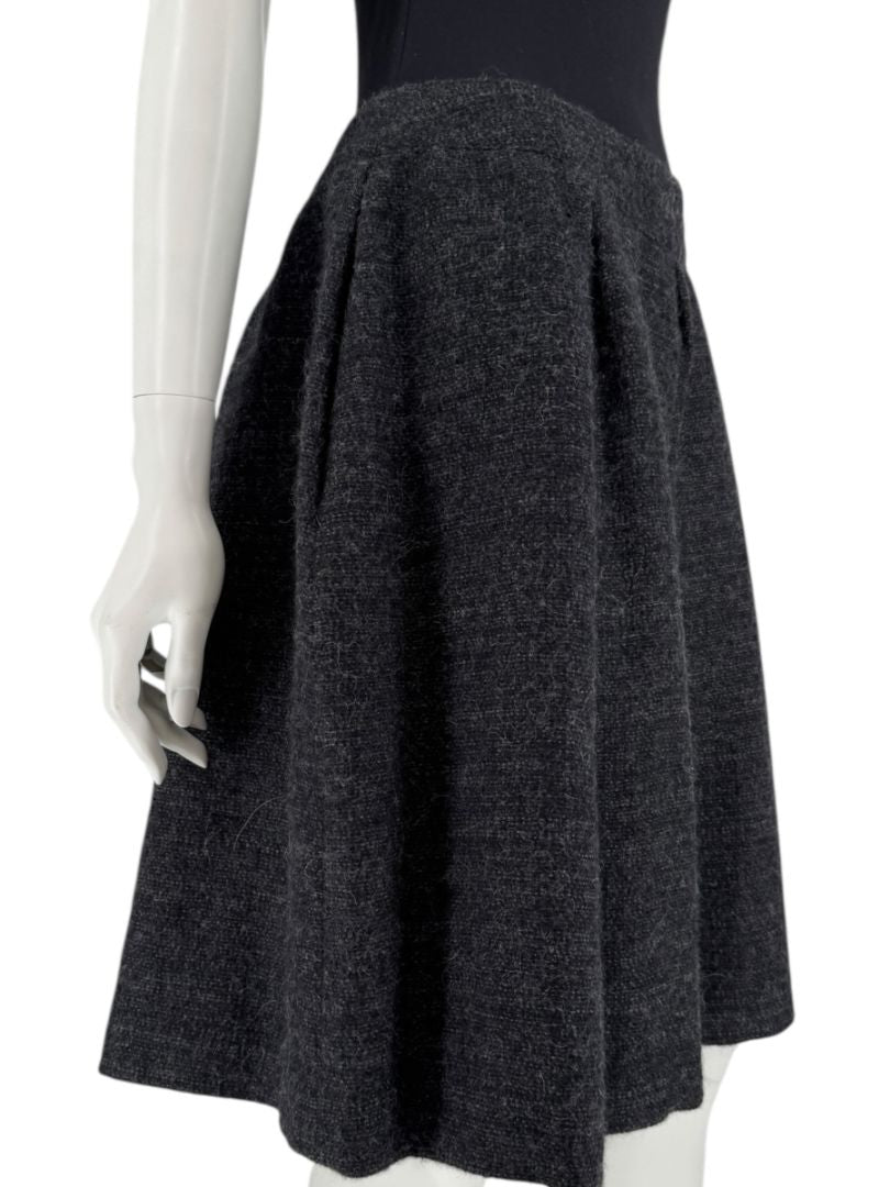 Ron Leal Charcoal Alpaca–Linen Pleated A-Line Skirt – Size 14