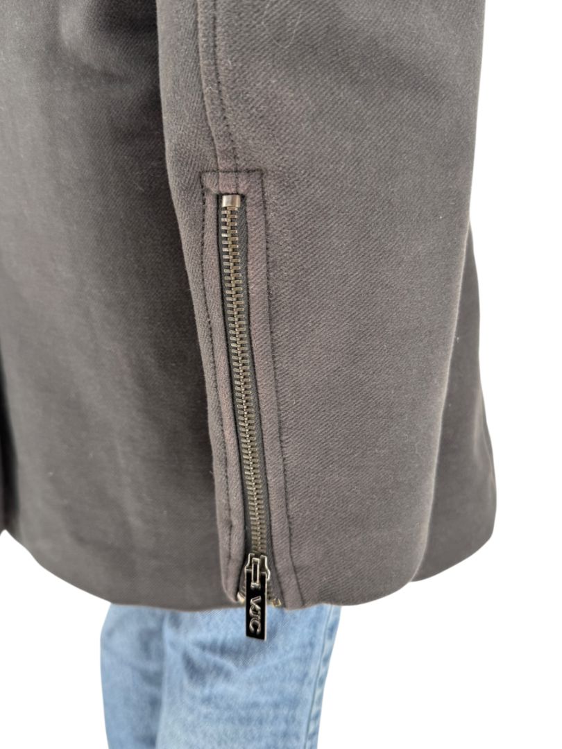 VJC Black Double-Breasted Asymmetric Zip Coat – Size 50