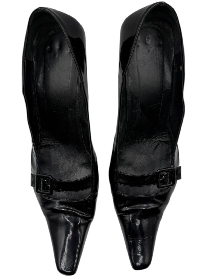 Vera Wang Black Patent Leather Buckle Heels – Size 10