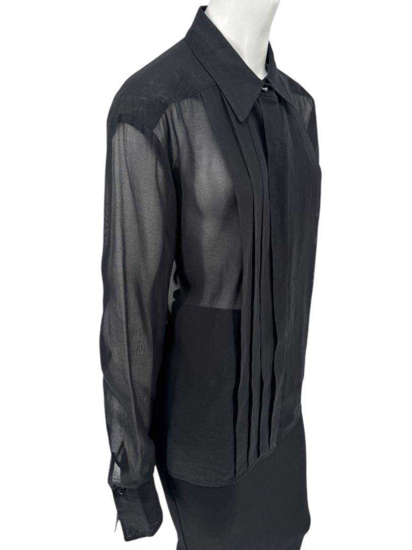 Linda Allard for Ellen Tracy Black Sheer Pleated Blouse – Size 12