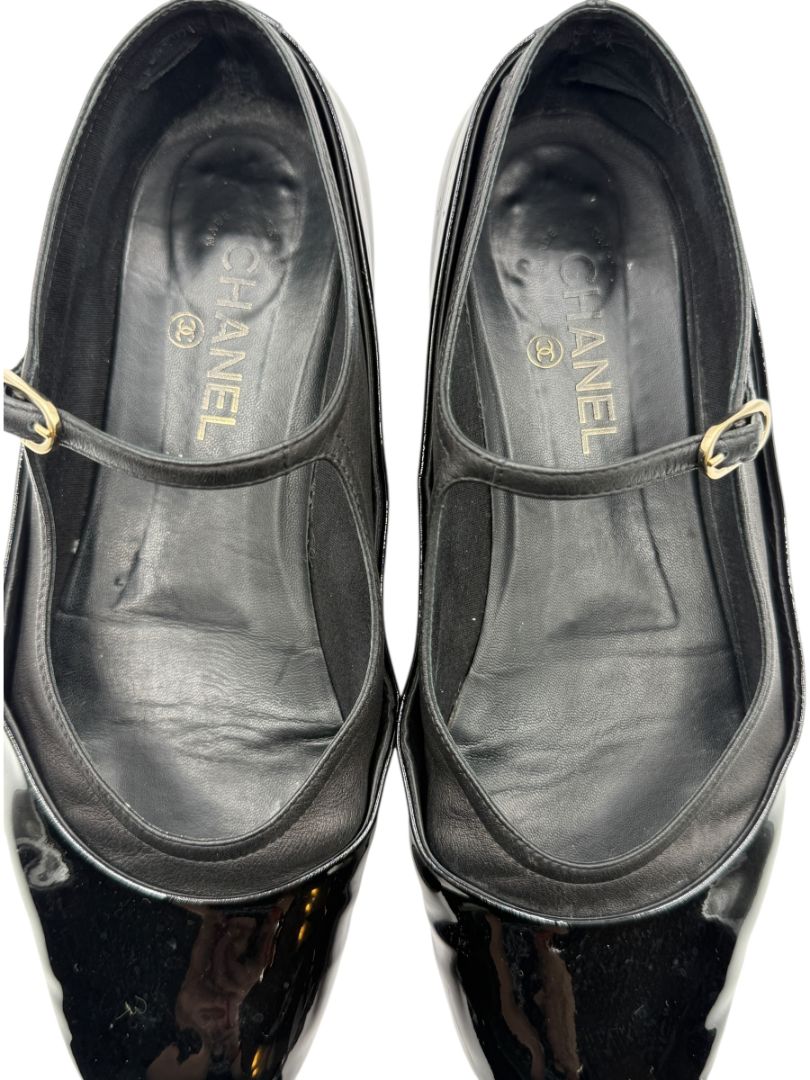 Chanel Patent Leather & Lambskin Mary Jane Ballet Flats – Size 40.5