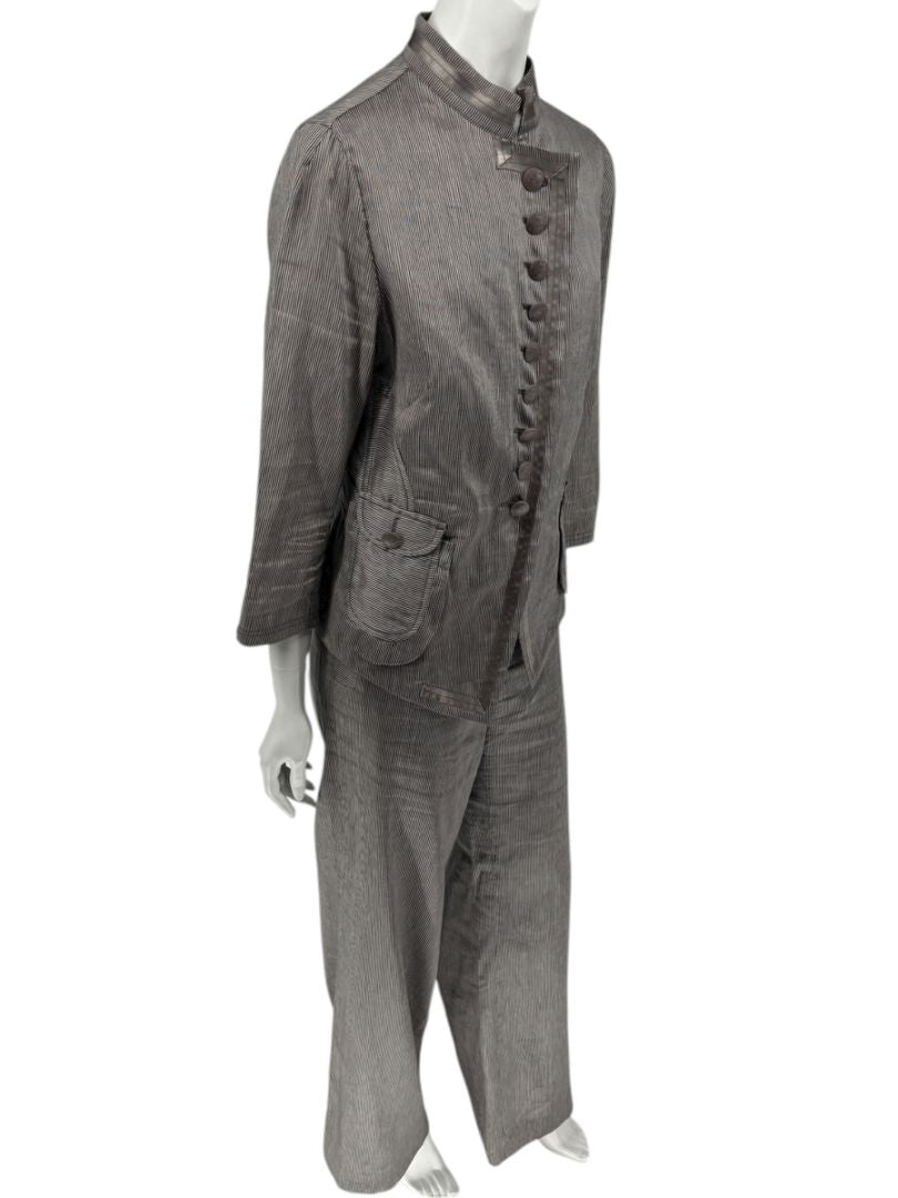 M. Siamo Women’s Striped Linen-Silk Blend Two-Piece Suit – Size 12