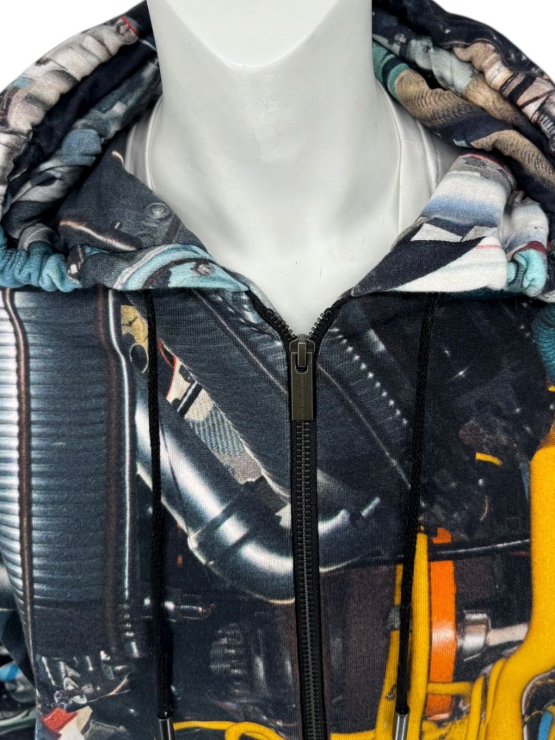 Christopher Kane Men’s Engine Print Cotton Zip Hoodie – Size L