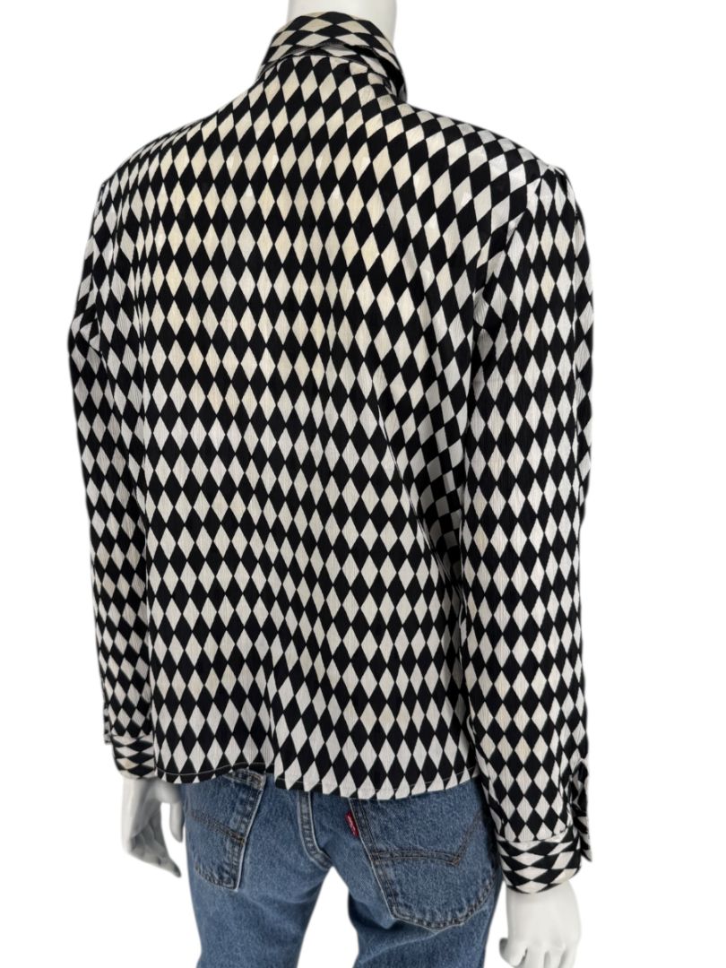 Cygnet Black & Ivory Harlequin Print Button-Up Blouse – Size 13