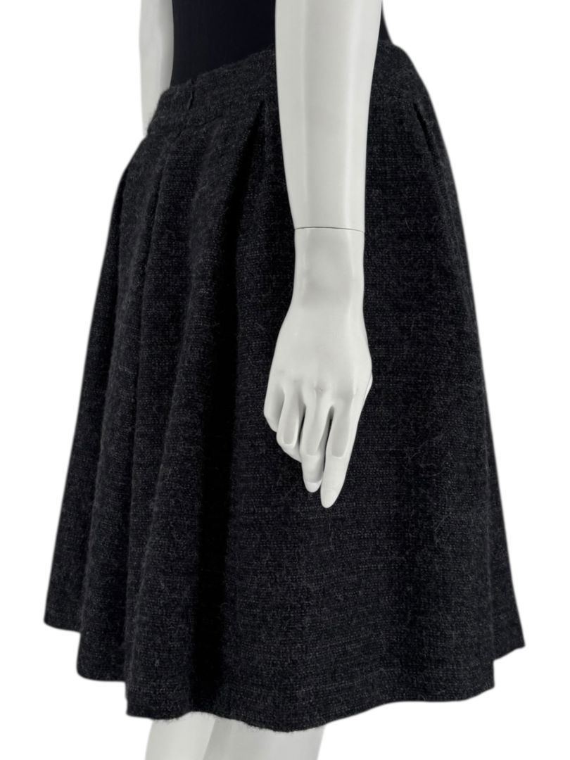 Ron Leal Charcoal Alpaca–Linen Pleated A-Line Skirt – Size 14