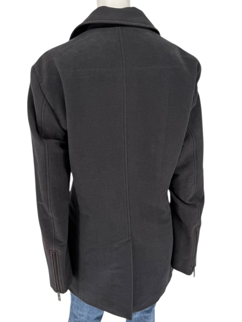 VJC Black Double-Breasted Asymmetric Zip Coat – Size 50