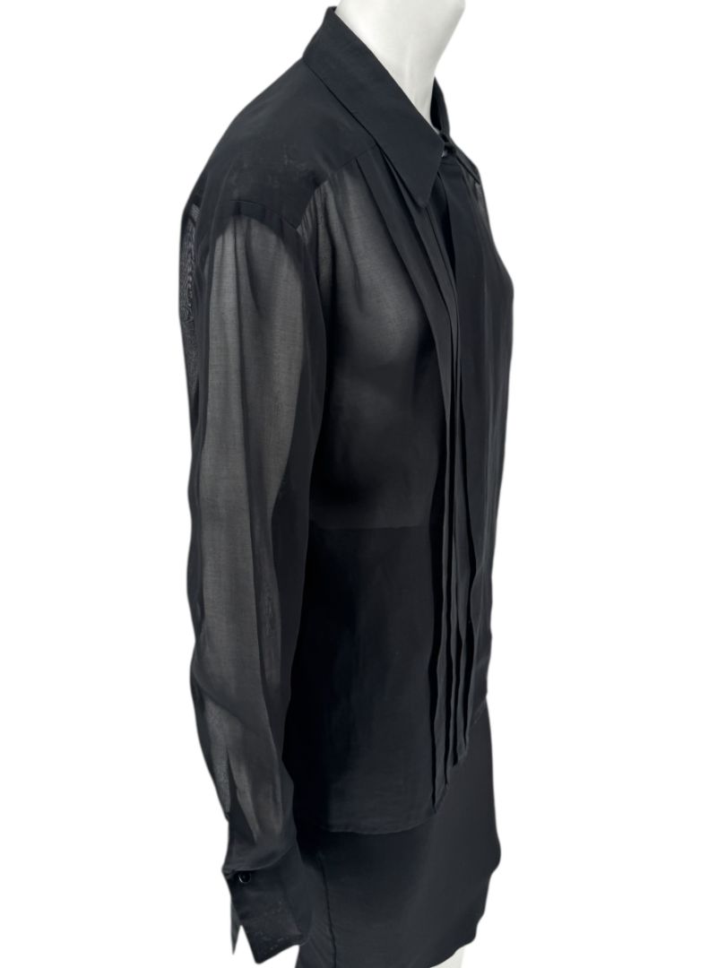 Linda Allard for Ellen Tracy Black Sheer Pleated Blouse – Size 12