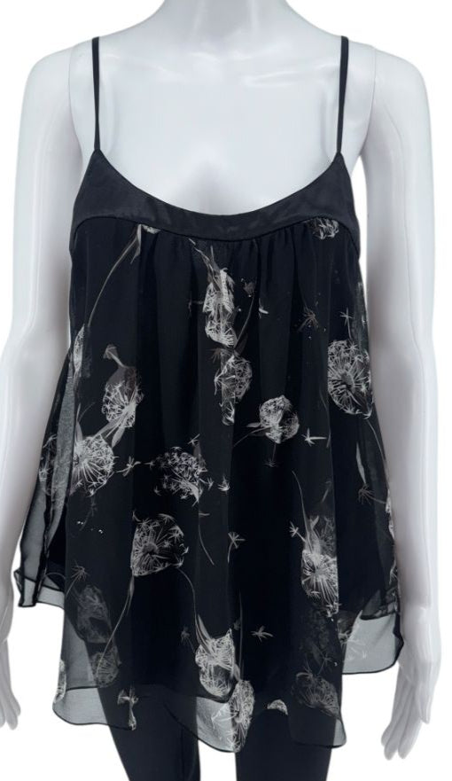 Rebecca Taylor Black Dandelion-Print Chiffon Camisole – Size 8 – NWT