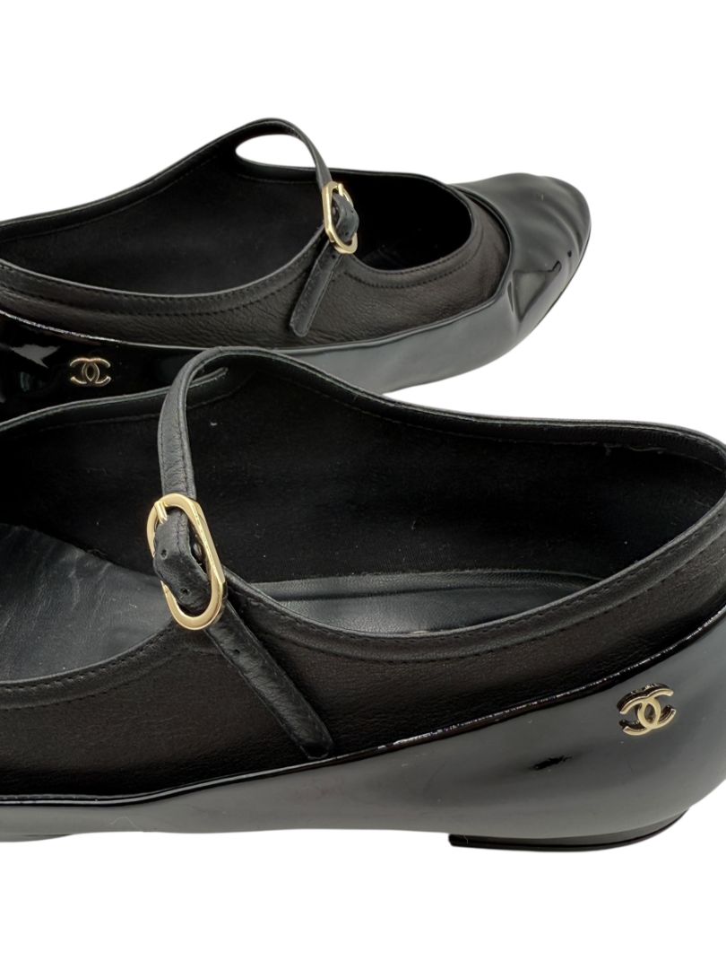 Chanel Patent Leather & Lambskin Mary Jane Ballet Flats – Size 40.5
