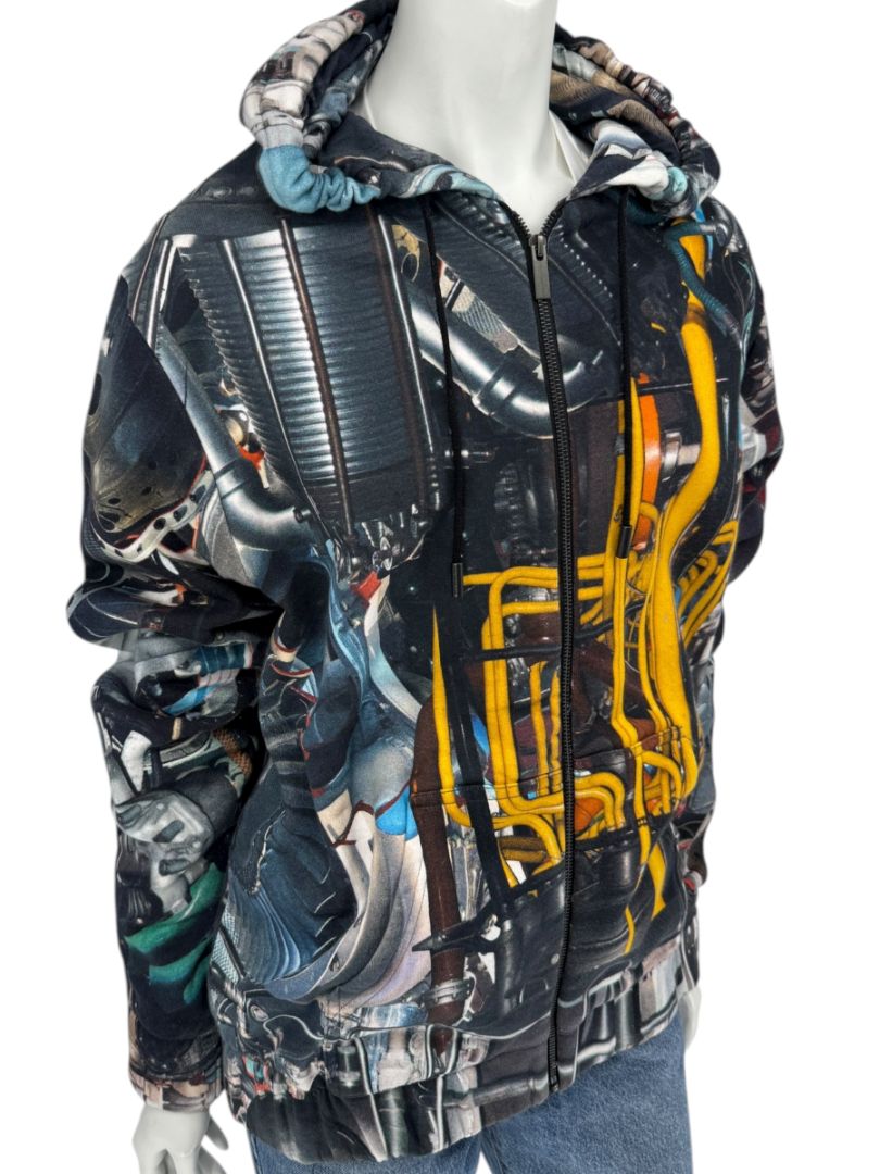 Christopher Kane Men’s Engine Print Cotton Zip Hoodie – Size L