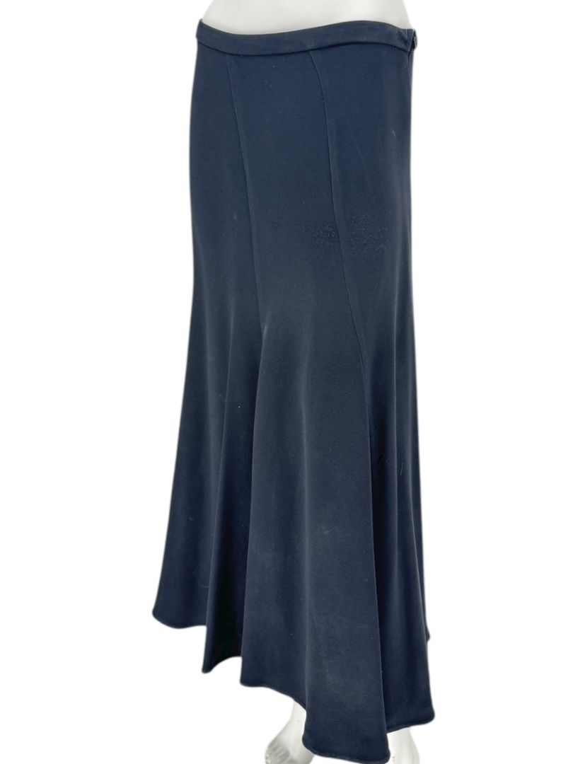 Carmen Marc Valvo Signature Black Acetate–Rayon Flared Midi Skirt – Size 10