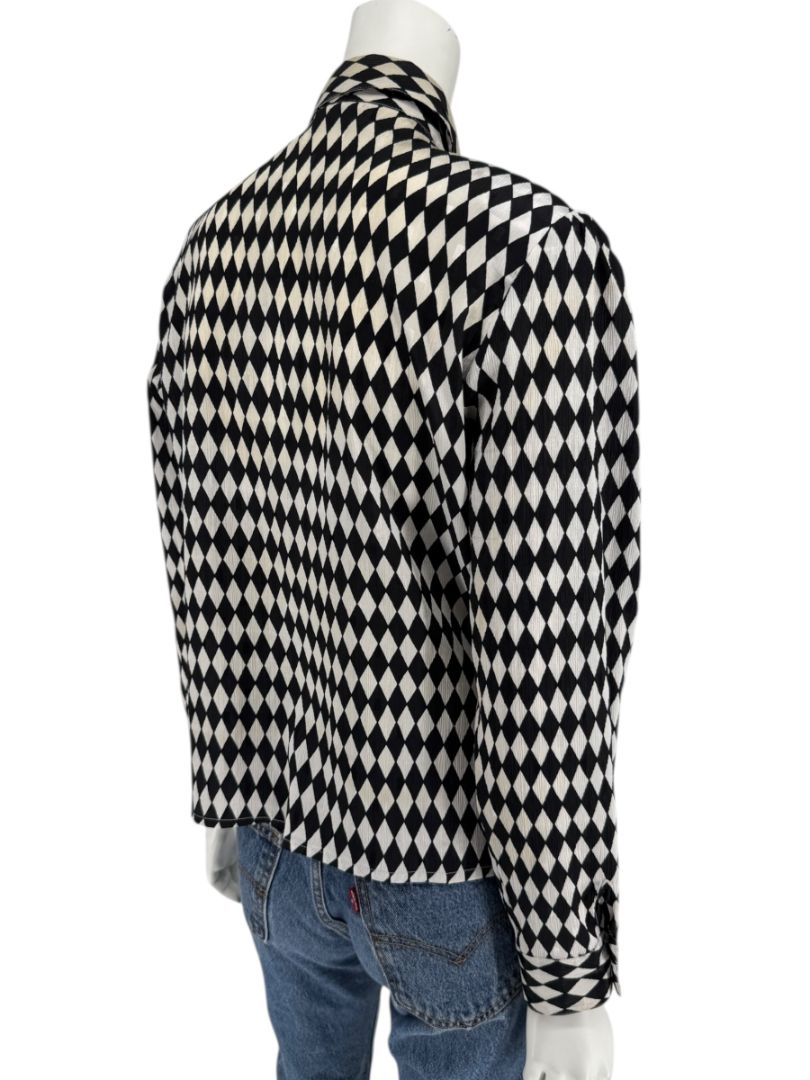 Cygnet Black & Ivory Harlequin Print Button-Up Blouse – Size 13