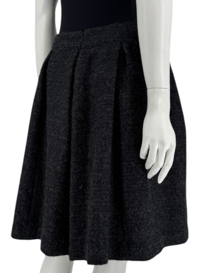 Ron Leal Charcoal Alpaca–Linen Pleated A-Line Skirt – Size 14