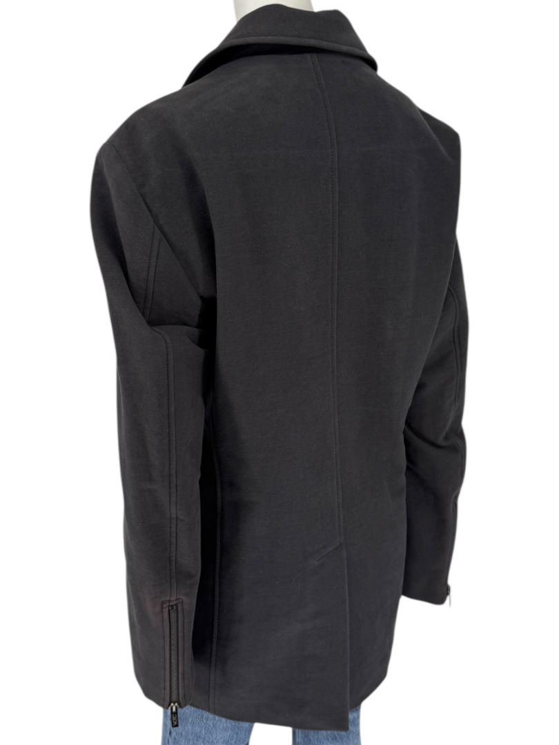 VJC Black Double-Breasted Asymmetric Zip Coat – Size 50