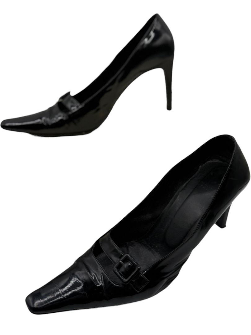 Vera Wang Black Patent Leather Buckle Heels – Size 10