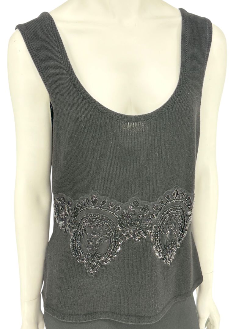 Toi House Black Wool Beaded Appliqué Knit Tank – Size XL